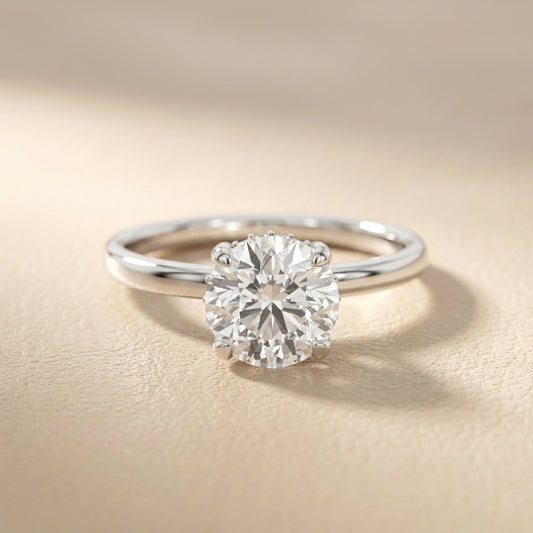 Round Cut Lab Grown Diamond Solitaire Engagement Ring with Hidden Halo in White Gold
