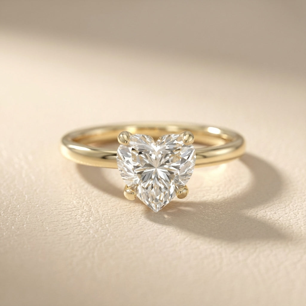 Yellow Gold Heart Cut Lab Grown Diamond Solitaire Engagement Ring