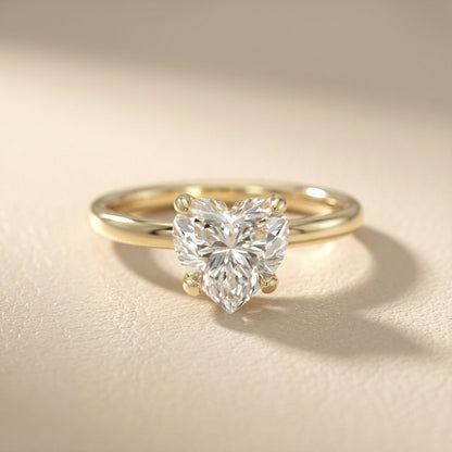Yellow Gold Heart Cut Lab Grown Diamond Solitaire Engagement Ring