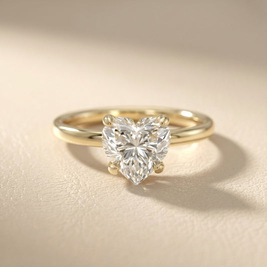 Yellow Gold Heart Cut Lab Grown Diamond Solitaire Engagement Ring