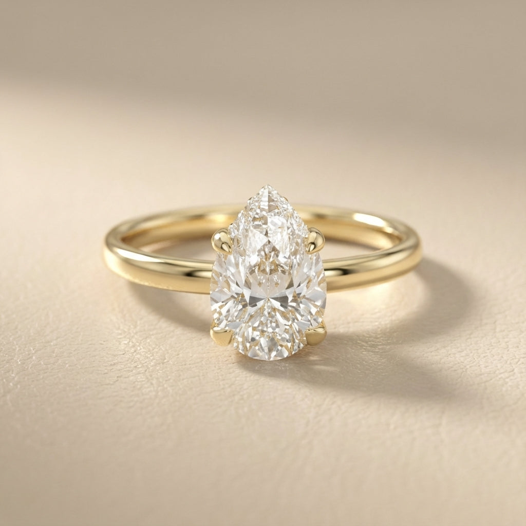 Pear Cut Lab Grown Diamond Solitaire Engagement Ring in Yellow Gold