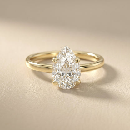 Pear Cut Lab Grown Diamond Solitaire Engagement Ring in Yellow Gold