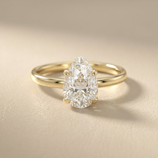 Pear Cut Lab Grown Diamond Solitaire Engagement Ring in Yellow Gold
