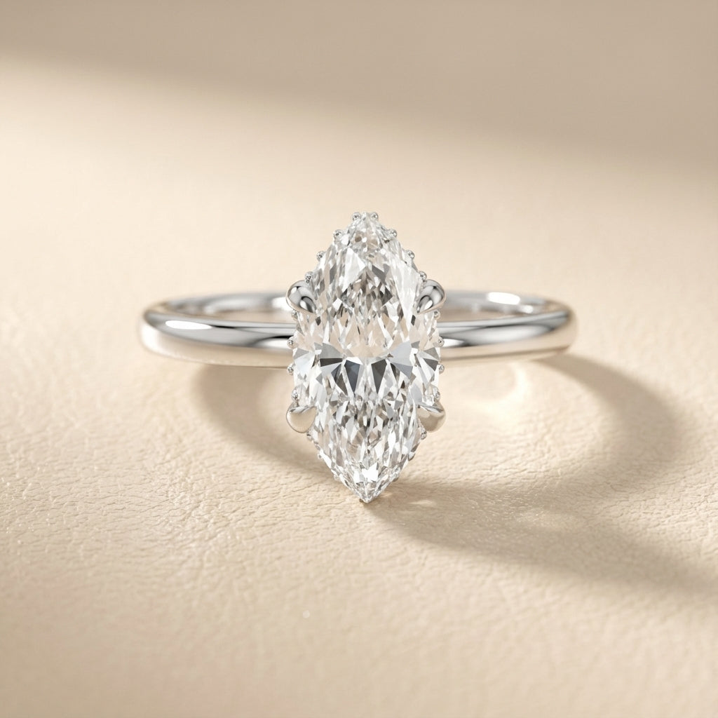 Charlotte Charm Marquise Cut Lab Grown Diamond Solitaire Engagement Ring in White Gold profile view