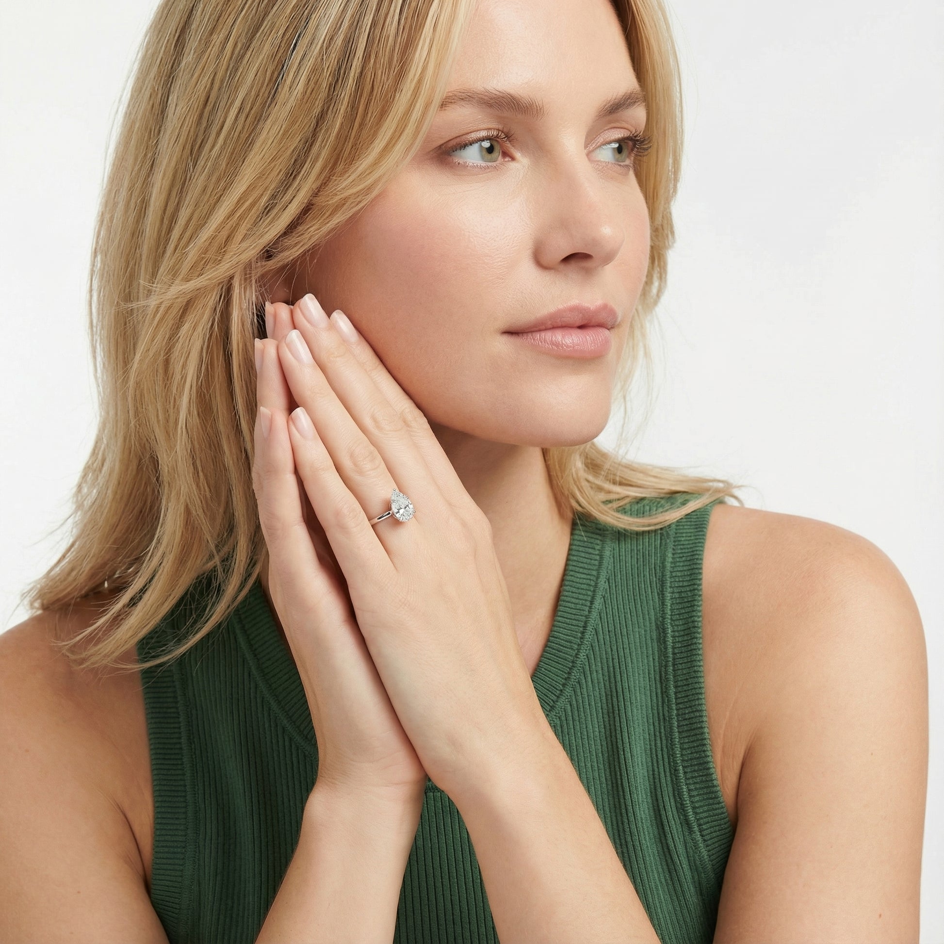 Pear Cut Lab Grown Diamond Solitaire Engagement Ring in Platinum