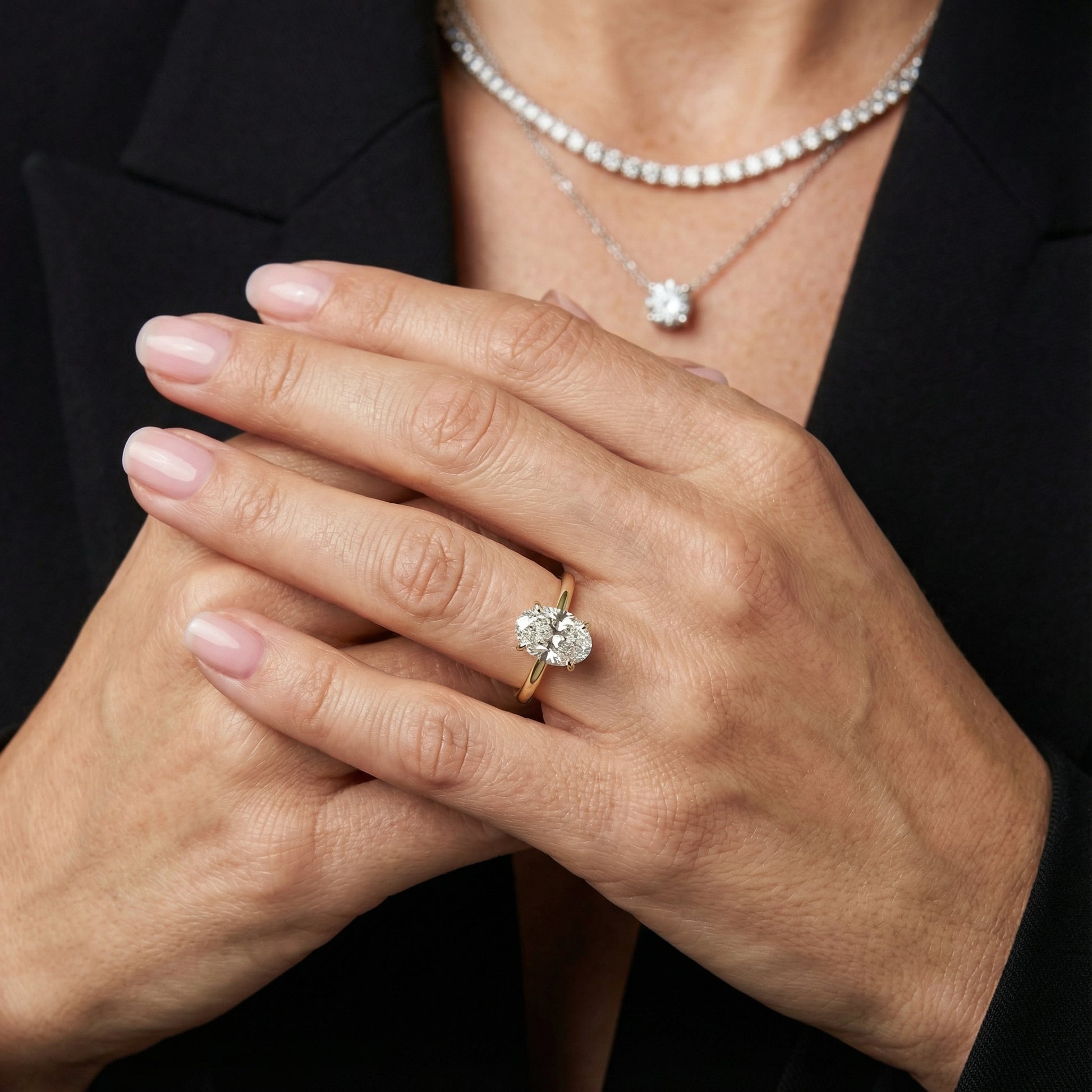 Oval Cut Lab Grown Diamond Solitaire Engagement Ring in Yellow Gold with four claws