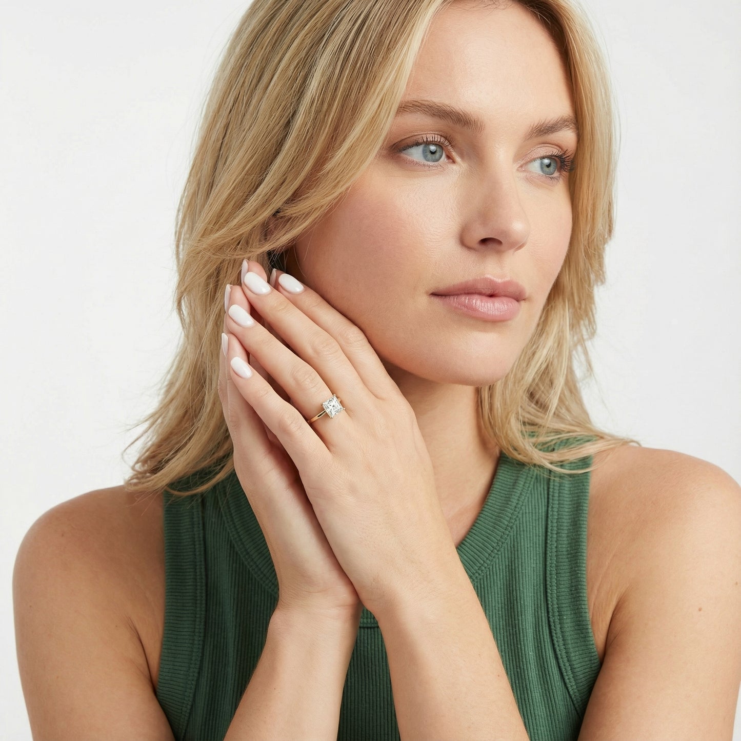 Princess Cut Lab Grown Diamond Engagement Ring in Yellow Gold with four prong setting