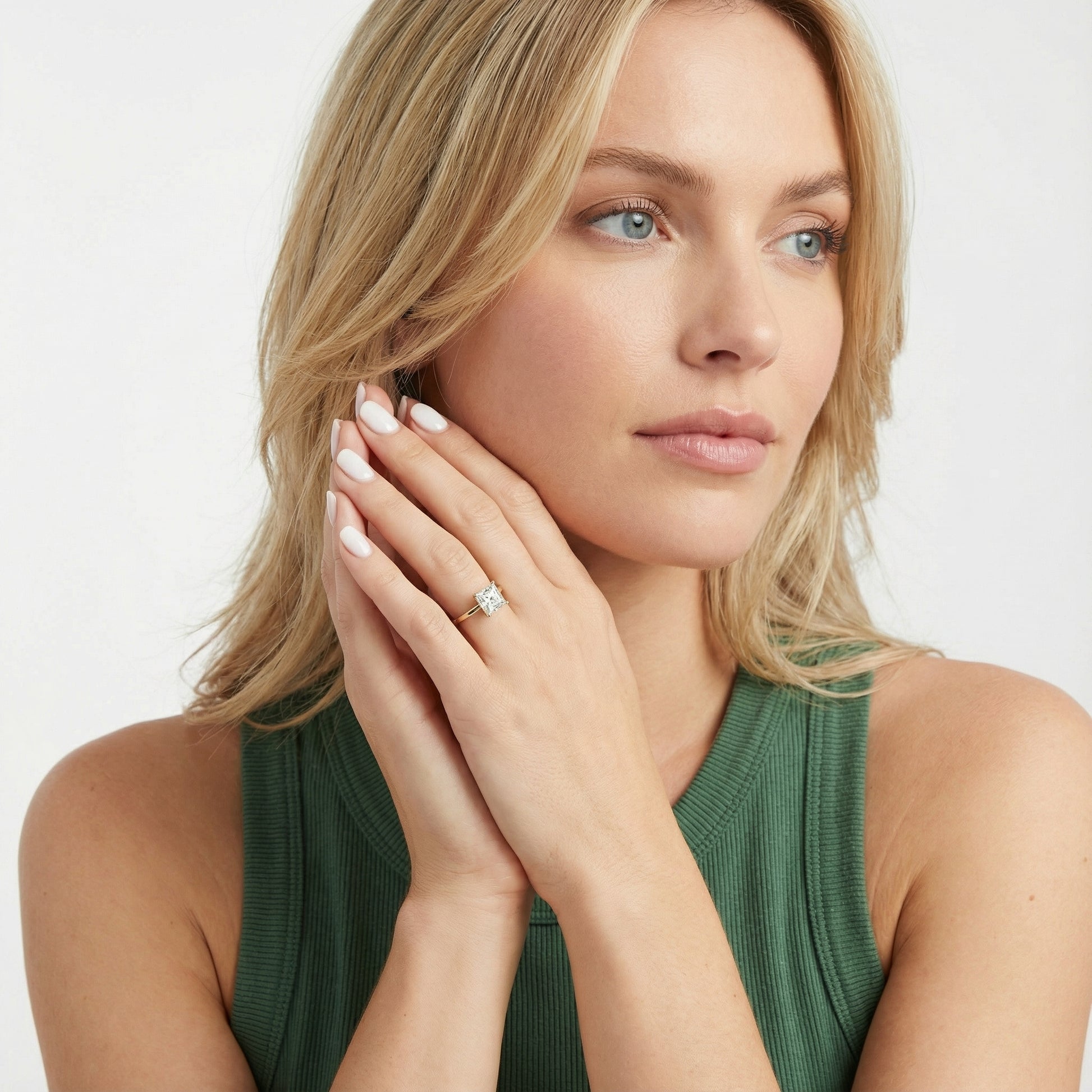 Princess Cut Lab Grown Diamond Engagement Ring in Yellow Gold with four prong setting