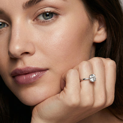 Round Cut Lab Grown Diamond Solitaire Engagement Ring with Hidden Halo in White Gold