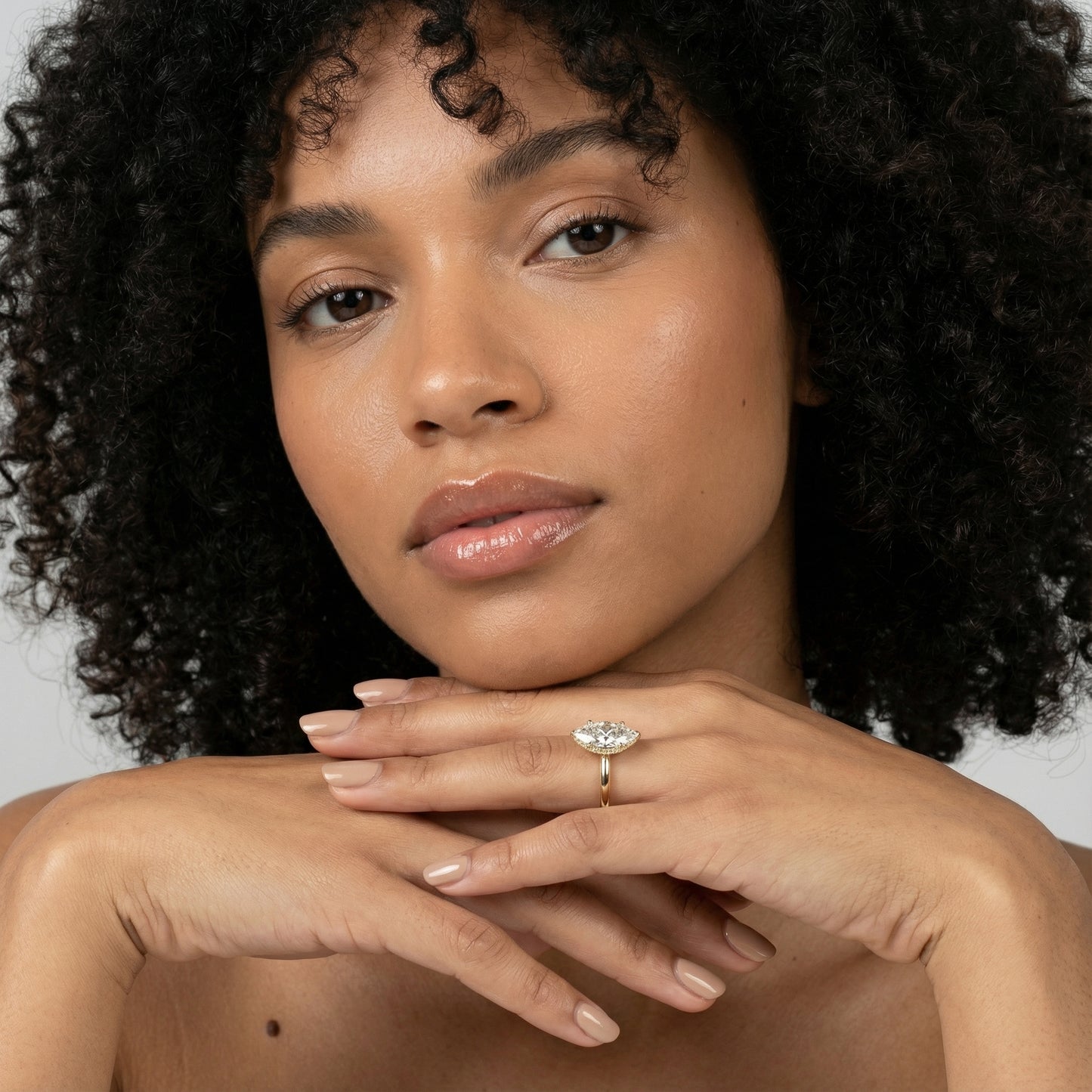 Charlotte Charm Marquise Cut Lab Grown Diamond Solitaire Engagement Ring in Yellow Gold with hidden halo detail