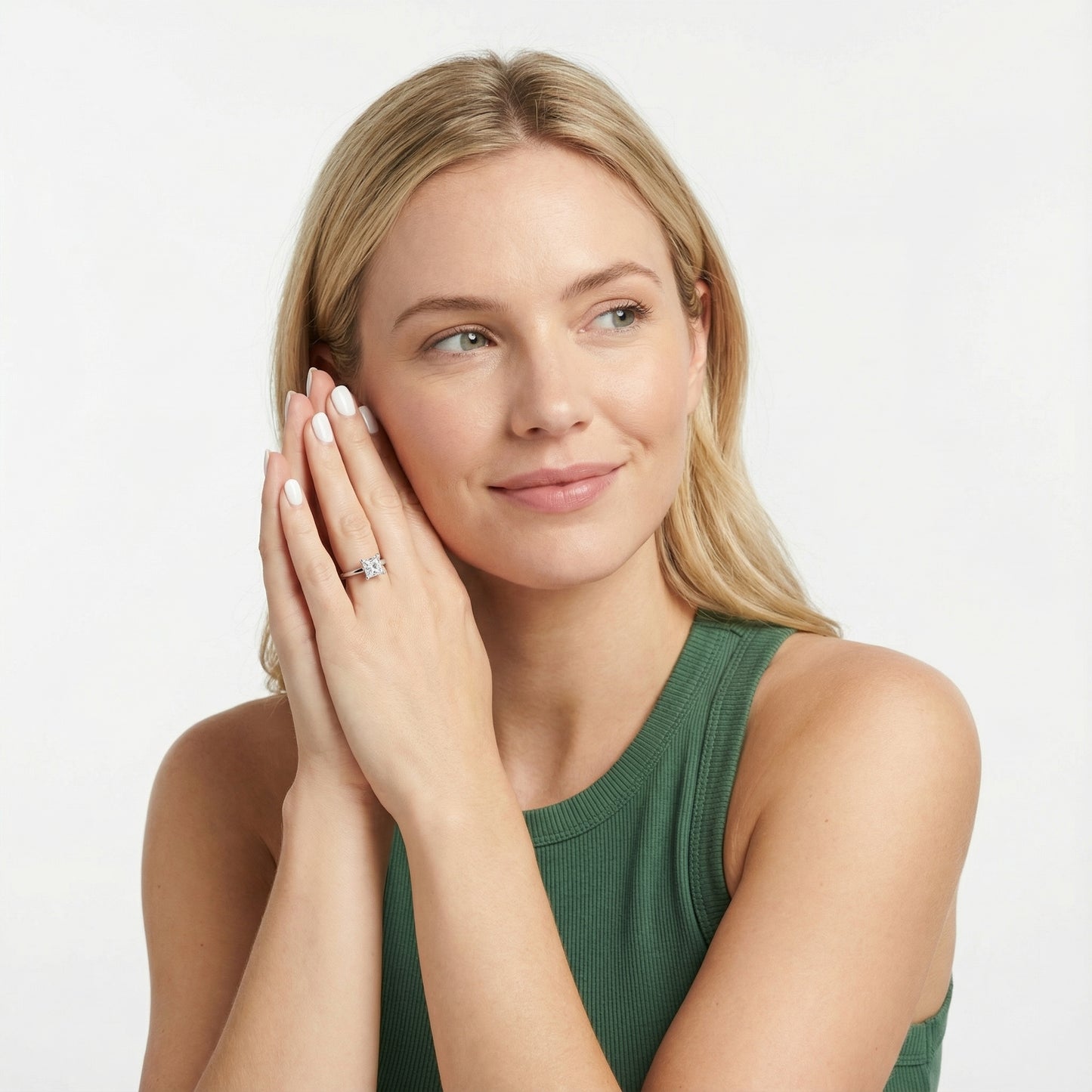 Princess Cut Lab Grown Diamond Engagement Ring in Silver with hidden accents