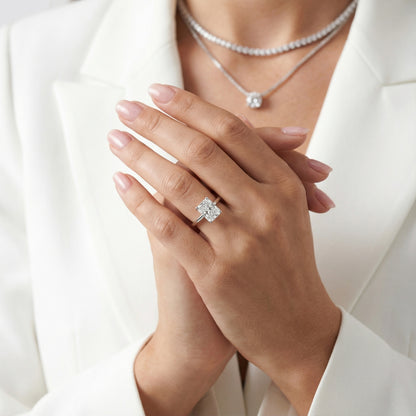 Charlotte Charm Radiant Cut Lab Grown Diamond Solitaire Engagement Ring in Silver showing hidden accent stones.