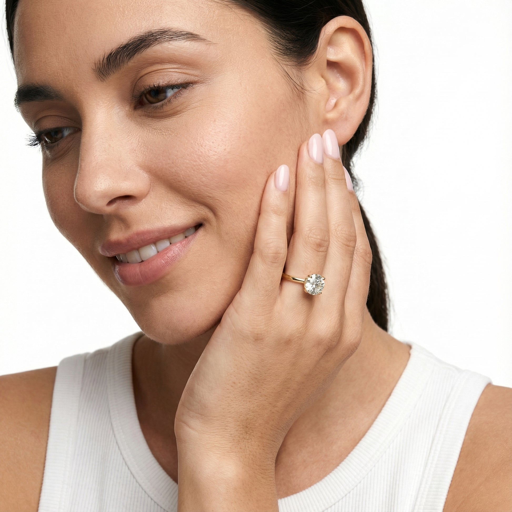 Round Cut Lab Grown Diamond Solitaire Engagement Ring with Hidden Halo in Yellow Gold