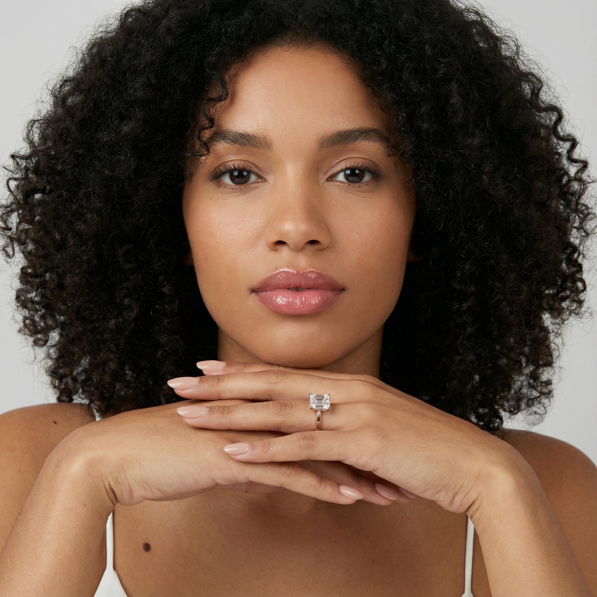 Asscher Cut Lab Grown Diamond Engagement Ring in Rose Gold showing hidden halo detail