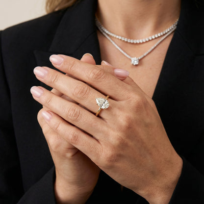 Pear Cut Lab Grown Diamond Solitaire Engagement Ring in Yellow Gold