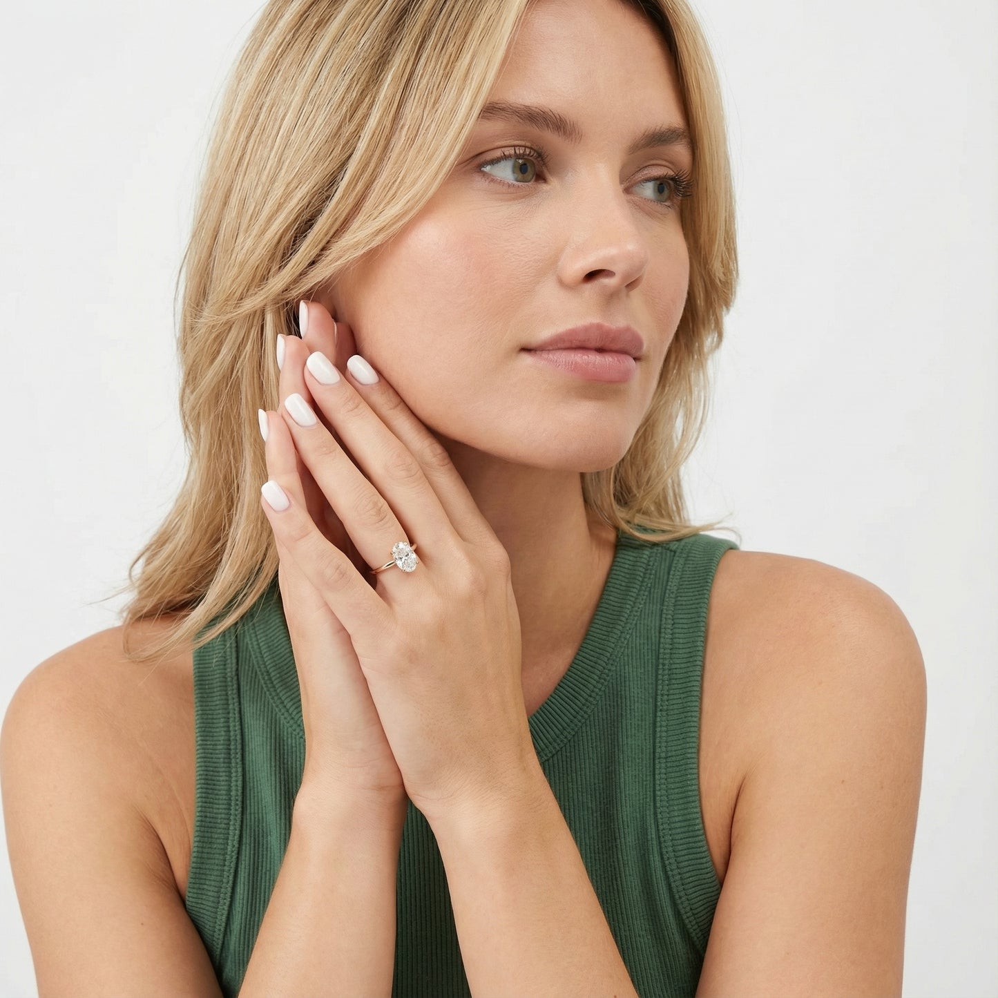 Oval Cut Lab Grown Diamond Solitaire Engagement Ring in Rose Gold showing hidden halo detail