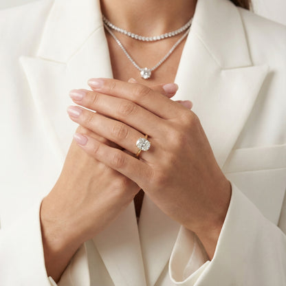 Cushion Cut Lab Grown Diamond Engagement Ring in Yellow Gold with hidden details