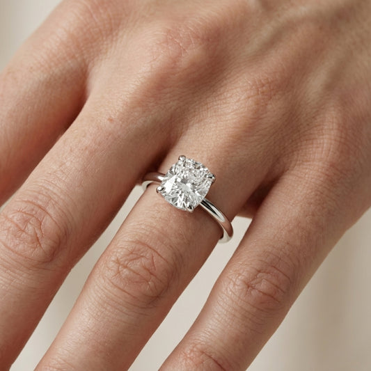 Cushion Cut Lab Grown Diamond Engagement Ring in Platinum solitaire style