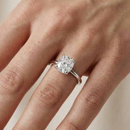 Cushion Cut Lab Grown Diamond Engagement Ring in Silver with hidden accents