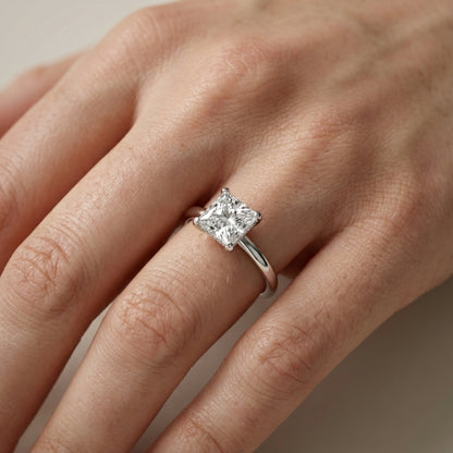 Princess Cut Lab Grown Diamond Engagement Ring in Silver with hidden accents