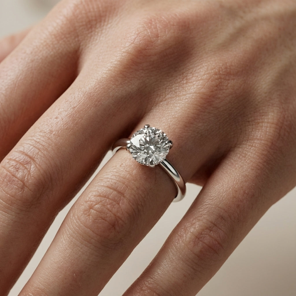 Round Cut Lab Grown Diamond Solitaire Engagement Ring with Hidden Halo in Platinum