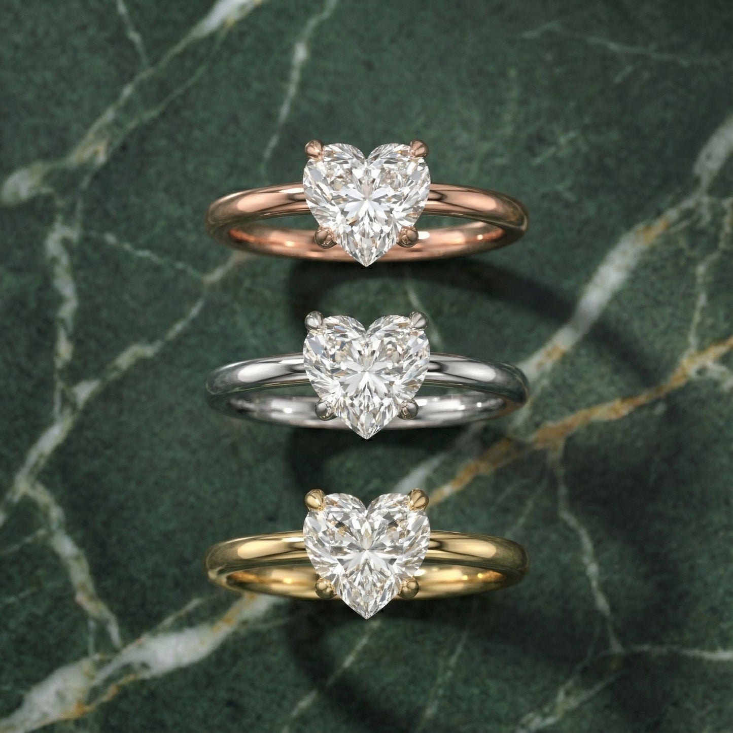 Rose Gold Heart Cut Lab Grown Diamond Solitaire Engagement Ring showing hidden accents