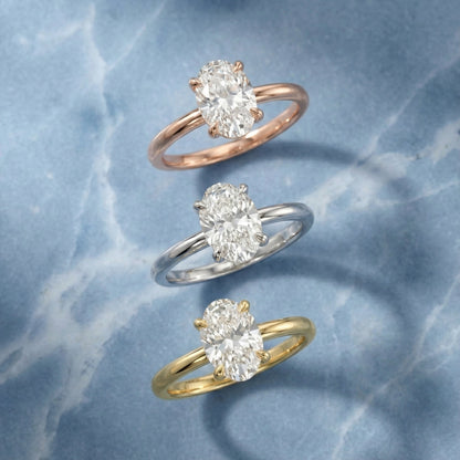 Oval Cut Lab Grown Diamond Solitaire Engagement Ring in Yellow Gold with four claws