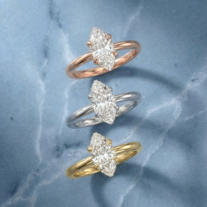 Charlotte Charm Marquise Cut Lab Grown Diamond Solitaire Engagement Ring in Platinum side profile showing setting