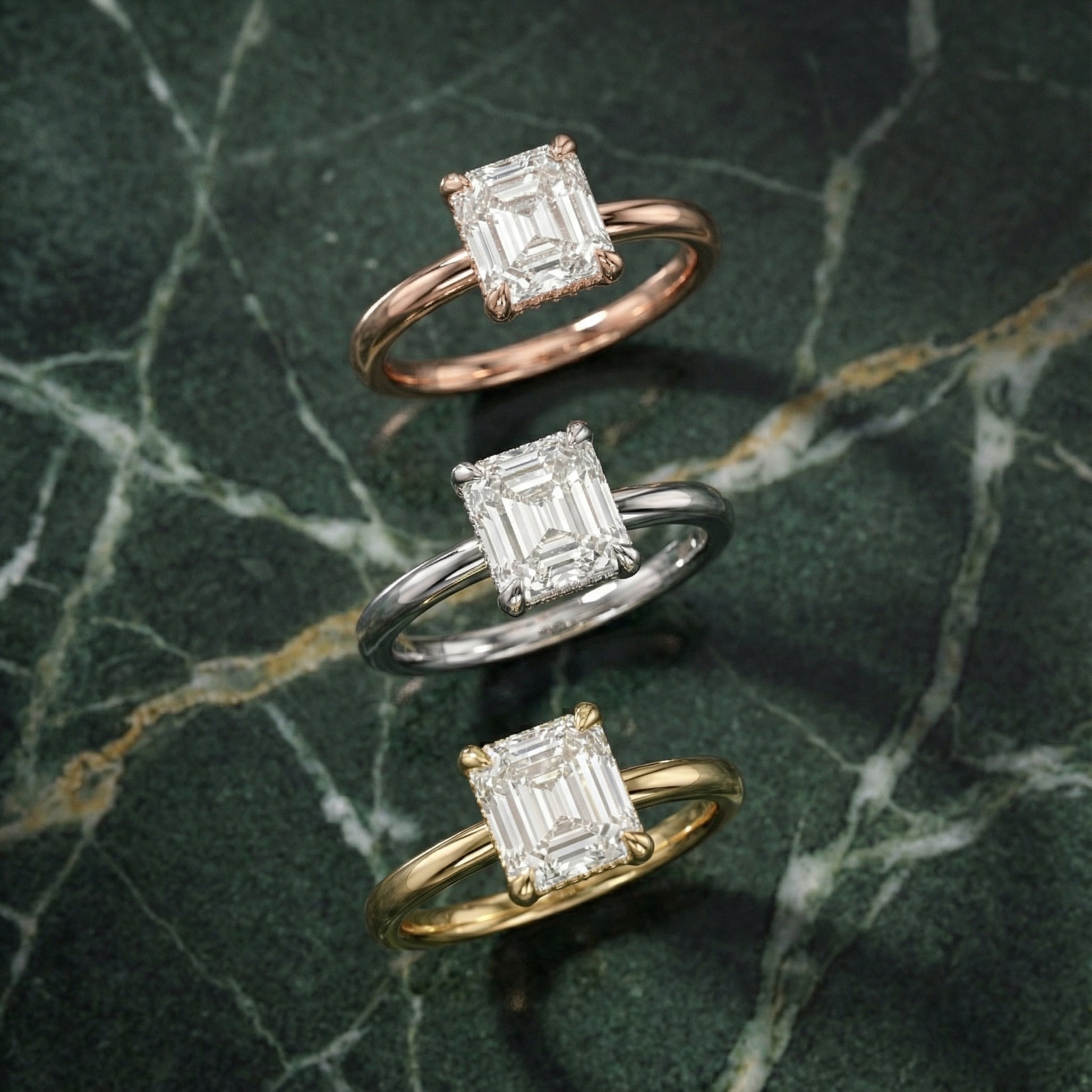 Asscher Cut Lab Grown Diamond Engagement Ring in White Gold solitaire setting