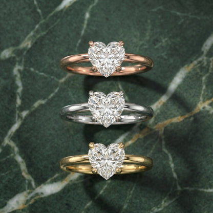 Platinum Heart Cut Lab Grown Diamond Solitaire Engagement Ring showing hidden halo detail