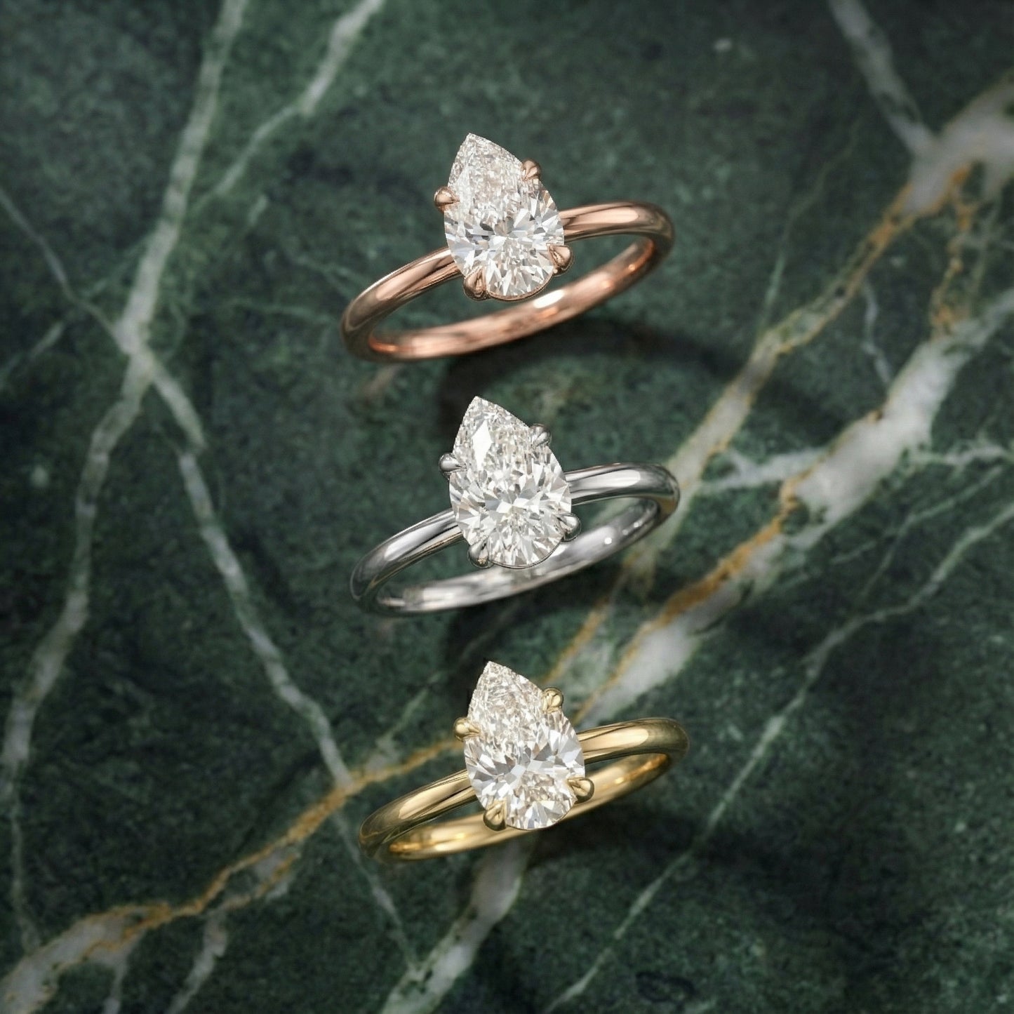 Pear Cut Lab Grown Diamond Solitaire Engagement Ring in Rose Gold showing side profile