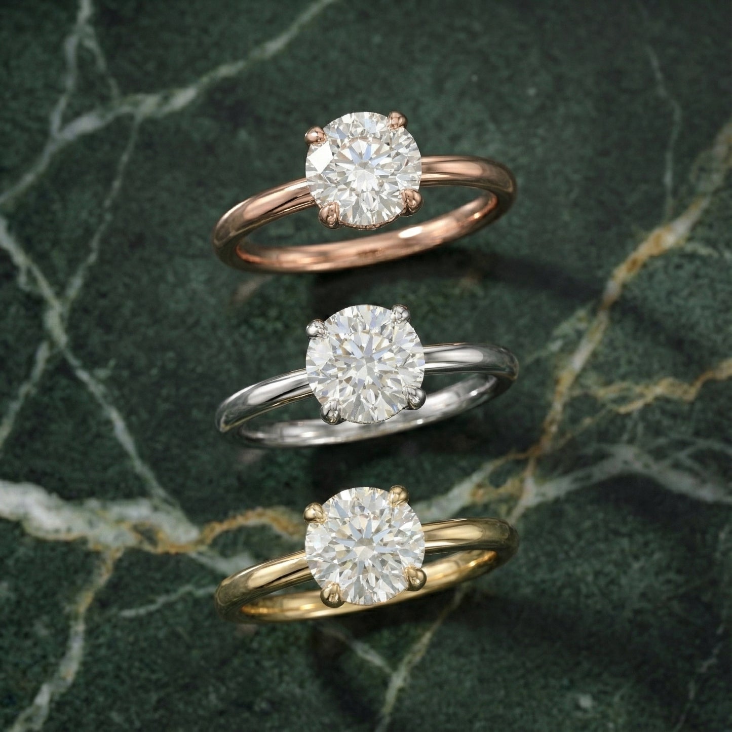 Round Cut Lab Grown Diamond Solitaire Engagement Ring with Hidden Halo in Yellow Gold