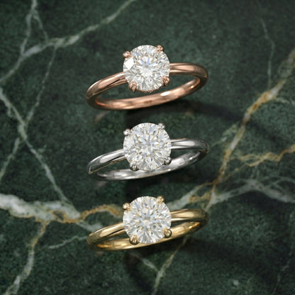 Round Cut Lab Grown Diamond Solitaire Engagement Ring with Hidden Halo in Platinum