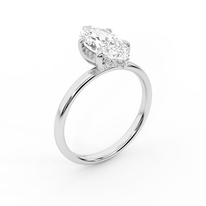 Charlotte Charm Marquise Cut Lab Grown Diamond Solitaire Engagement Ring in Silver with hidden halo side view