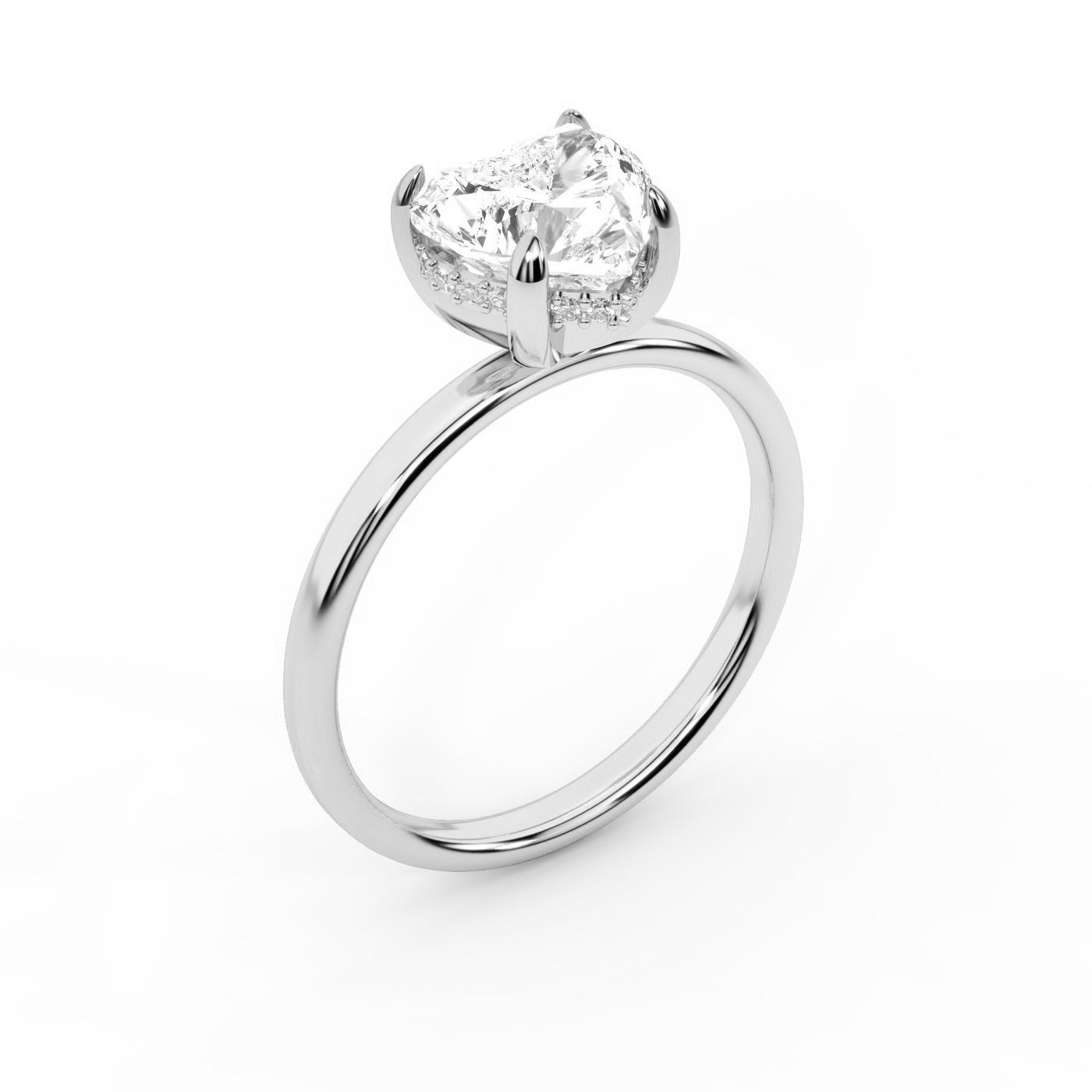 Platinum Heart Cut Lab Grown Diamond Solitaire Engagement Ring showing hidden halo detail