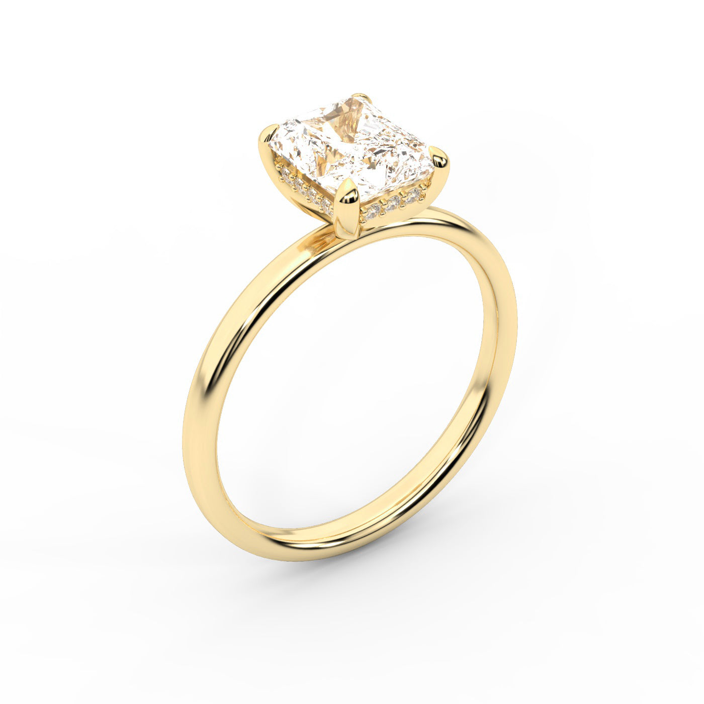 Charlotte Charm Radiant Cut Lab Grown Diamond Solitaire Engagement Ring in Yellow Gold showing dome shank.