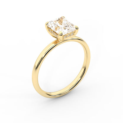 Charlotte Charm Radiant Cut Lab Grown Diamond Solitaire Engagement Ring in Yellow Gold showing dome shank.