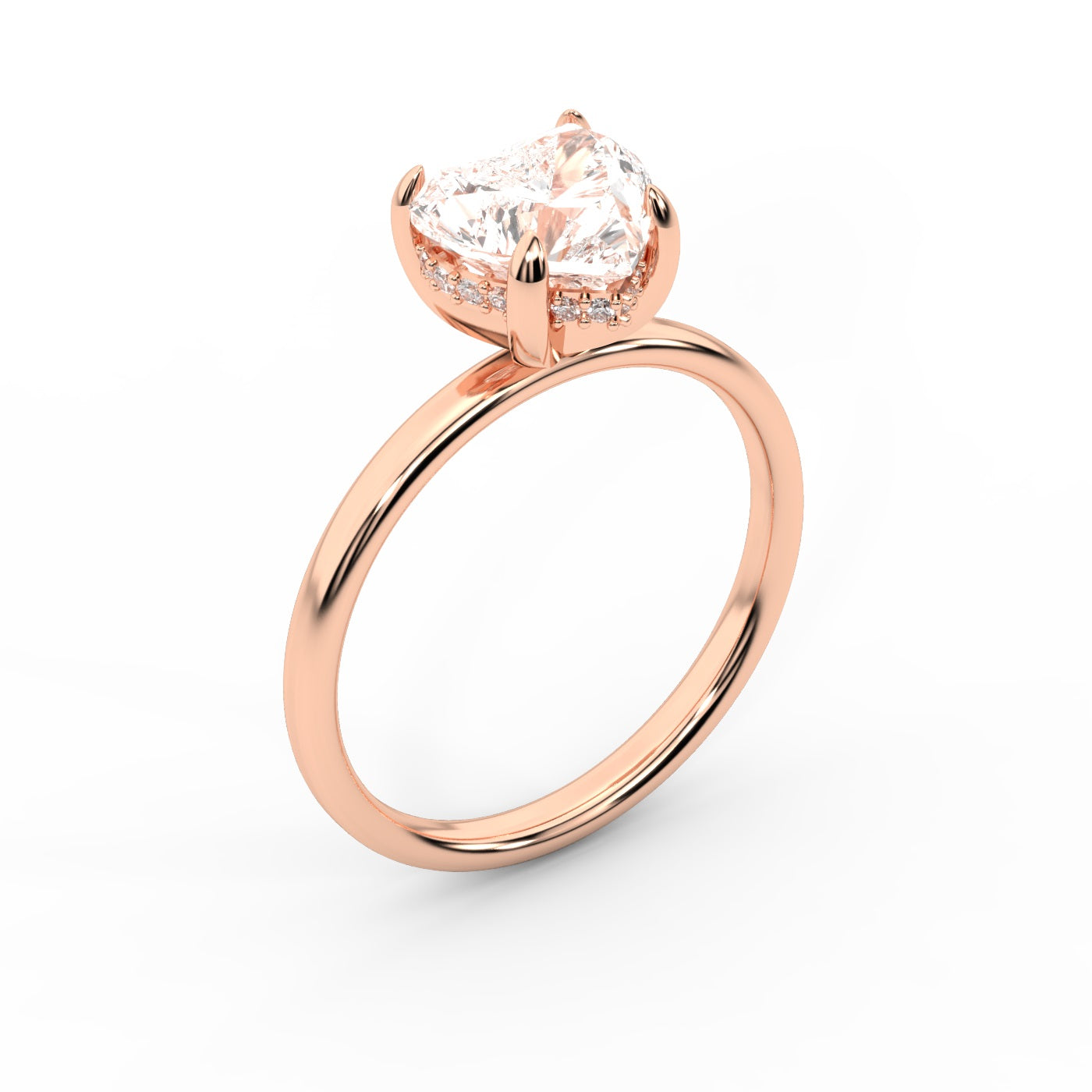 Rose Gold Heart Cut Lab Grown Diamond Solitaire Engagement Ring showing hidden accents