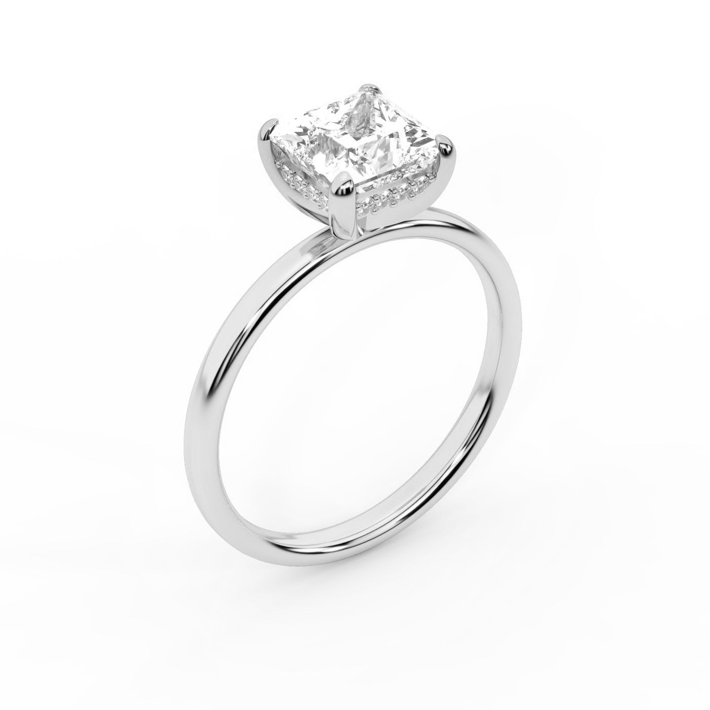 Princess Cut Lab Grown Diamond Engagement Ring in Platinum showing shank and setting