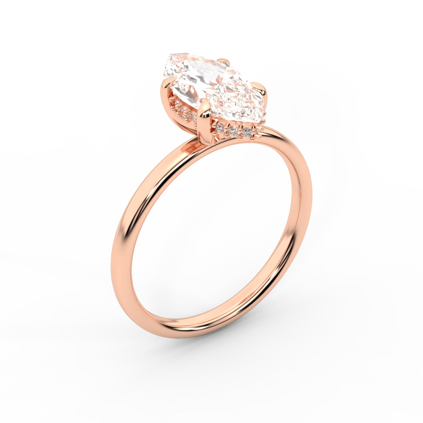 Charlotte Charm Marquise Cut Lab Grown Diamond Solitaire Engagement Ring in Rose Gold showing hidden accents