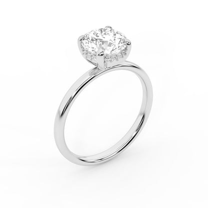 Round Cut Lab Grown Diamond Solitaire Engagement Ring with Hidden Halo in Silver