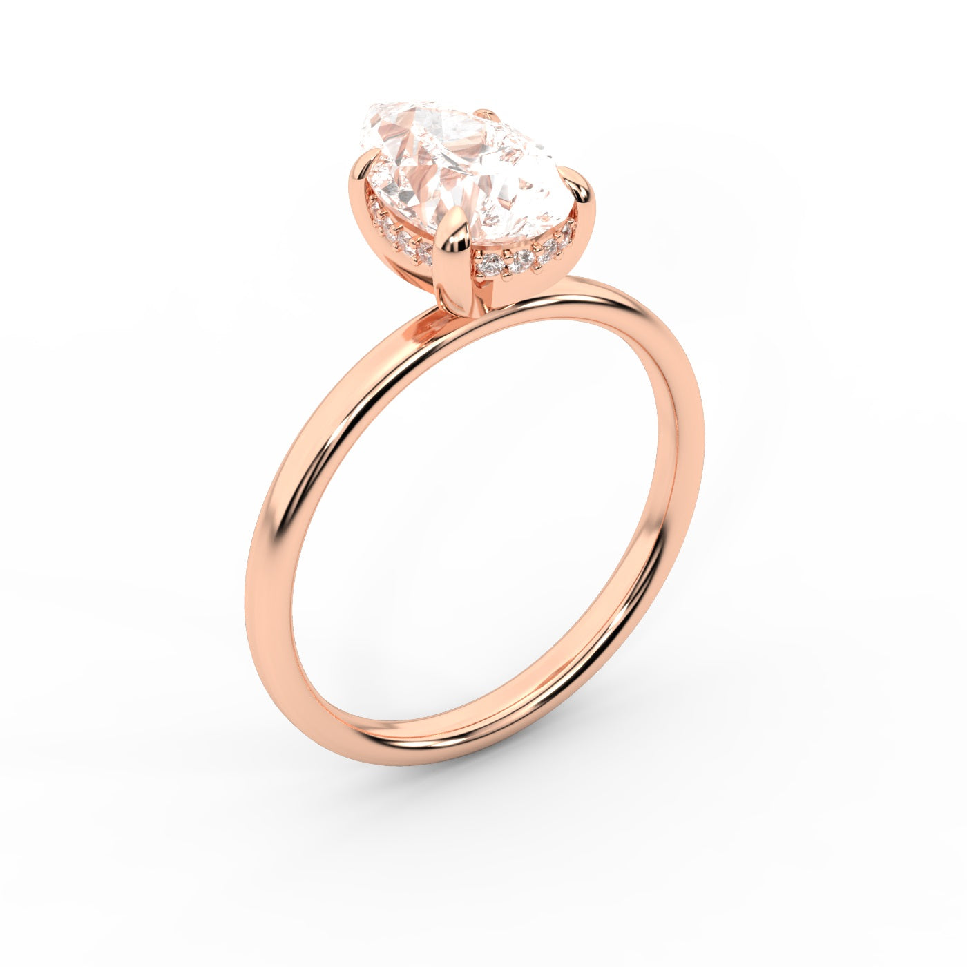 Pear Cut Lab Grown Diamond Solitaire Engagement Ring in Rose Gold showing side profile
