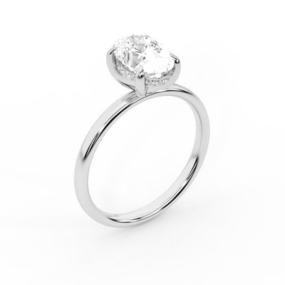 Oval Cut Lab Grown Diamond Solitaire Engagement Ring in Silver with Hidden Halo Accent