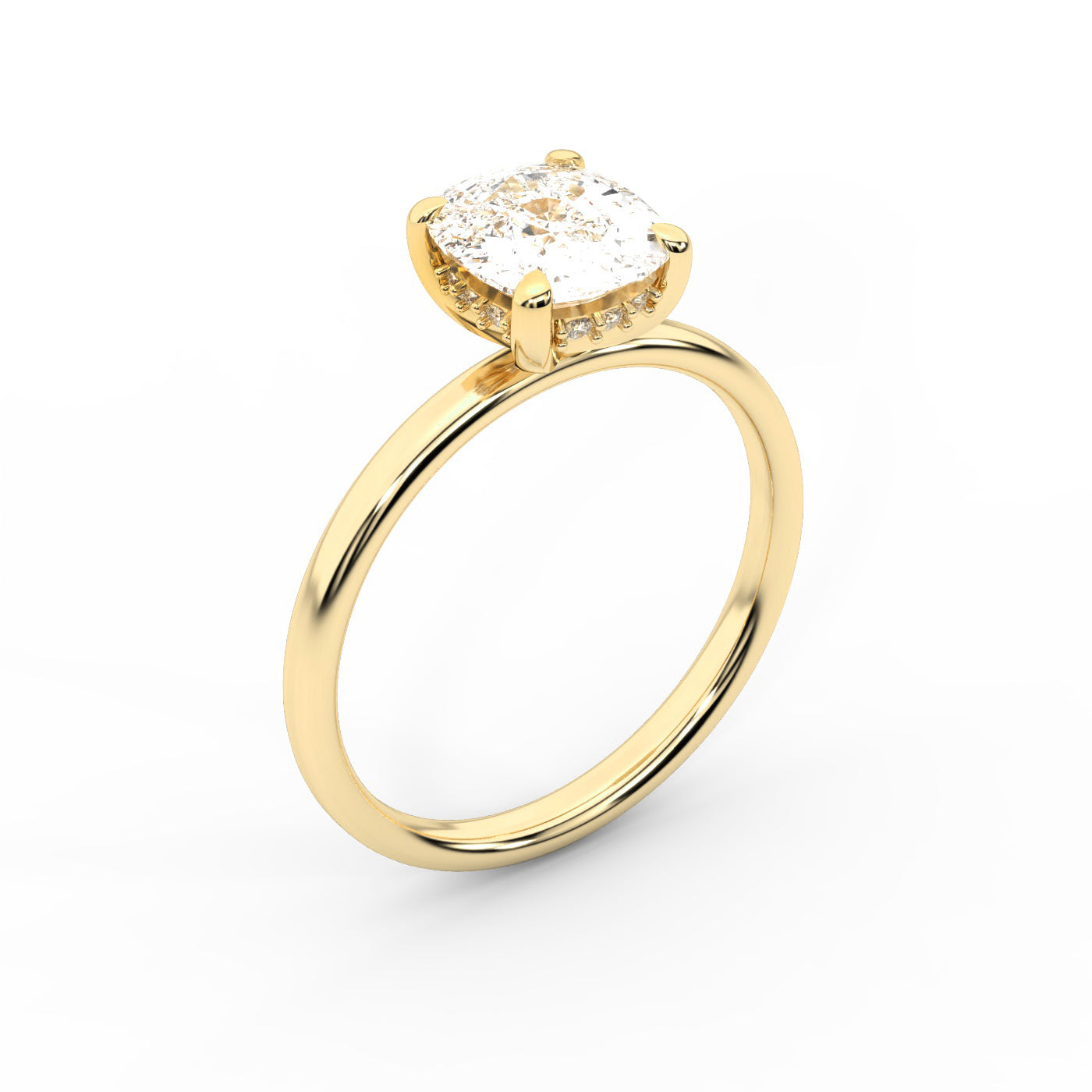 Cushion Cut Lab Grown Diamond Engagement Ring in Yellow Gold with hidden details