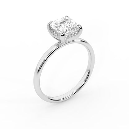 Asscher Cut Lab Grown Diamond Engagement Ring in Silver with hidden accents