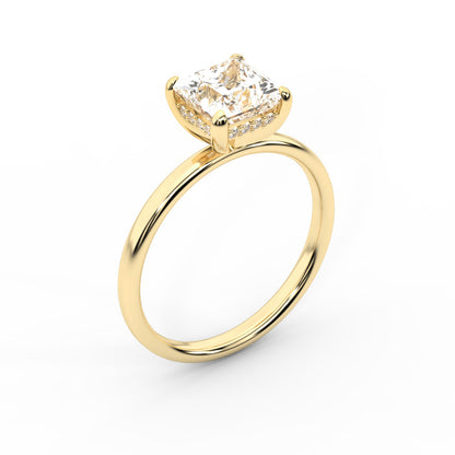 Princess Cut Lab Grown Diamond Engagement Ring in Yellow Gold with four prong setting