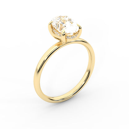 Oval Cut Lab Grown Diamond Solitaire Engagement Ring in Yellow Gold with four claws