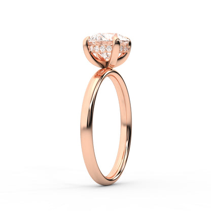 Round Cut Lab Grown Diamond Solitaire Engagement Ring with Hidden Halo in Rose Gold
