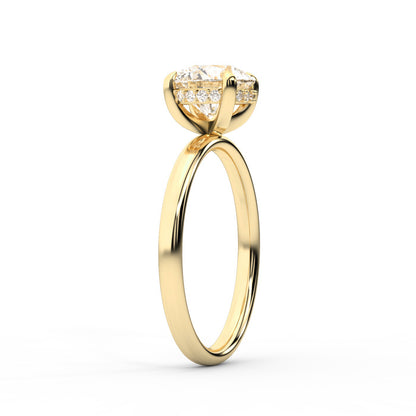Round Cut Lab Grown Diamond Solitaire Engagement Ring with Hidden Halo in Yellow Gold