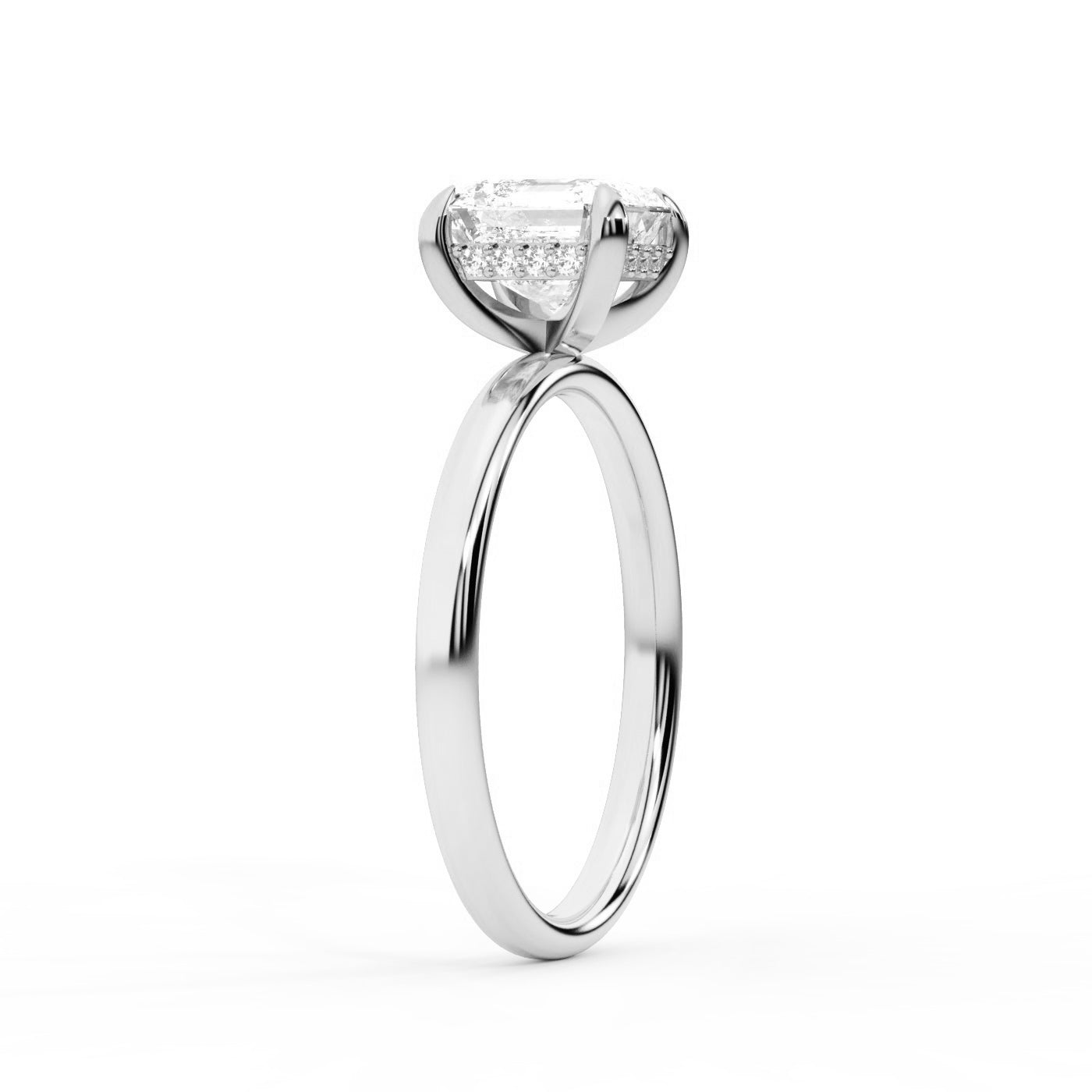 Asscher Cut Lab Grown Diamond Engagement Ring in Silver with hidden accents